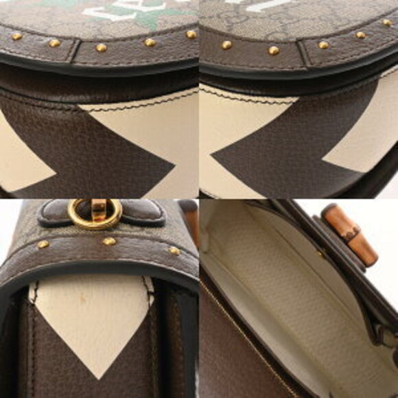 Gucci Handbag Bamboo Beige Ebony Brown GG Supreme Leather Bag - Picture 8 of 10